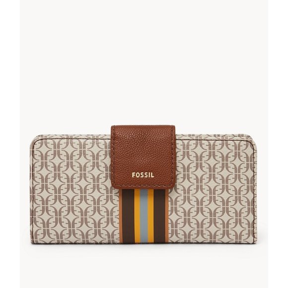New Fossil Madison Tab Clutch Wallet Khaki Multi - Picture 1 of 4